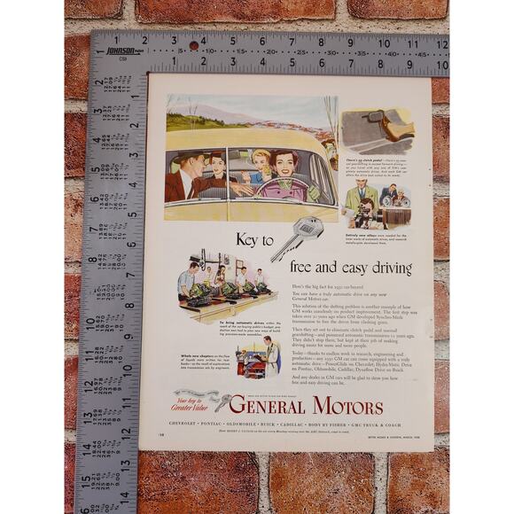 1950 General Motors GM Smiling Woman Driving Yellow Sedan "Key" Vtg Print‎ Ad - Picture 4 of 6